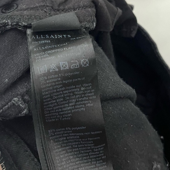 All Saints Heidi Cropped Flare Jeans Black Raw Hem Women’s Size 29 - Picture 12 of 12